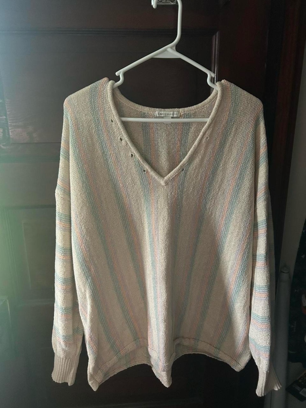 Cato’s Light Pastel Stripe V-Neck Women's Sweater